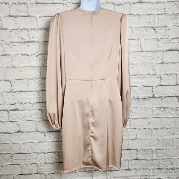 Shein Dress Womens Size Medium Rose Gold Color Satiny Faux Wrap Long Sleeve - Picture 2 of 11